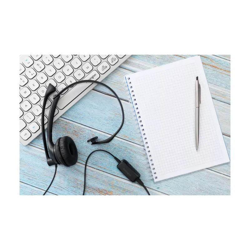 Headset mono USB Kensington com controlos em linha, com fio, escritório/call center, headset, preto