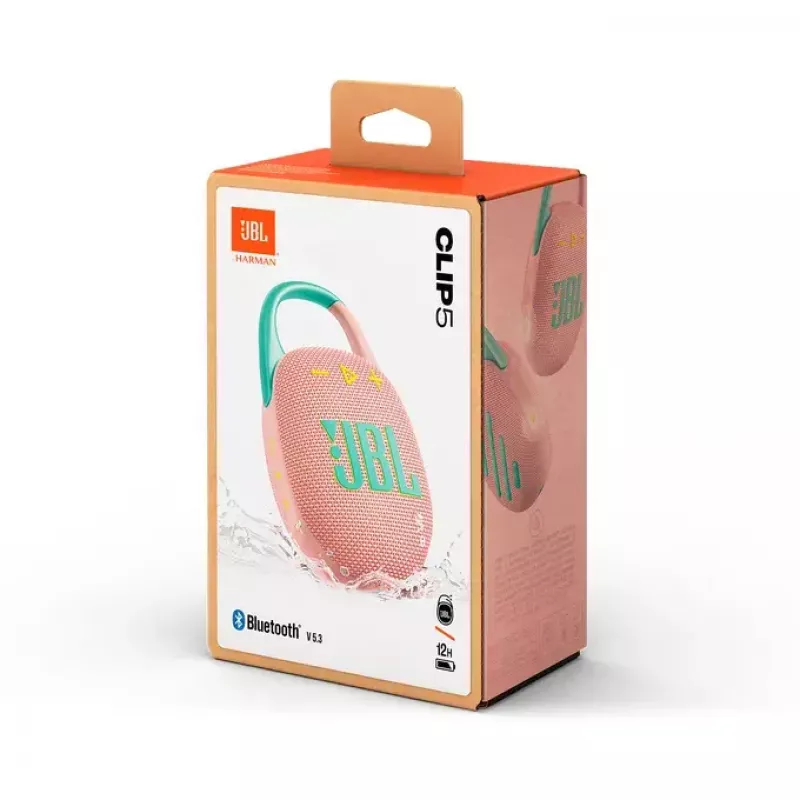 JBL Clip 5 coluna Bluetooth portátil, rosa