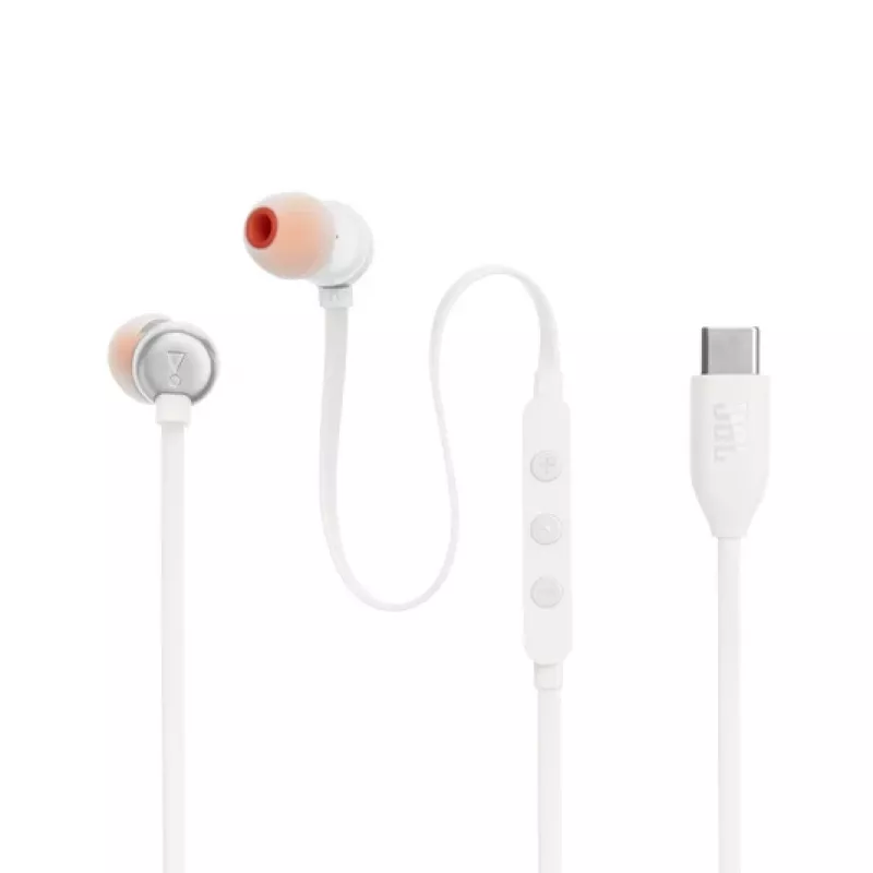 Headset JBL Tune 310C com fios in-ear para chamadas/música USB Type-C branco