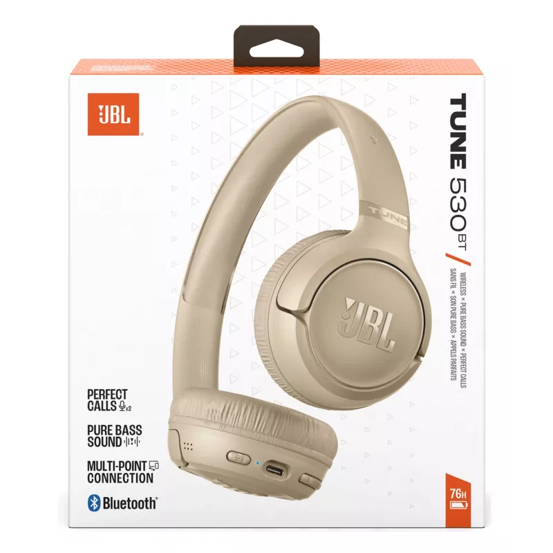 Headset JBL Tune 530BT sem fios com arco de cabeça para chamadas/música USB Type-C Bluetooth bege