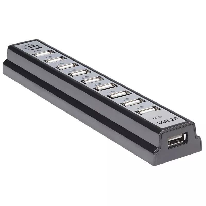 Hub USB Manhattan USB-A 10 portas, 480 Mbit/s, preto