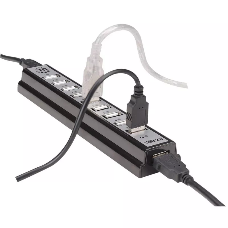 Hub USB Manhattan USB-A 10 portas, 480 Mbit/s, preto