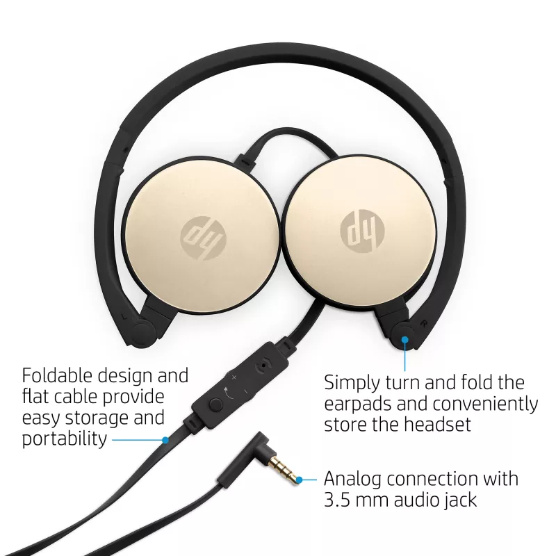 HP headset estéreo H2800 (preto com dourado seda), com fios, chamadas/música, 125 g, headset, preto, dourado