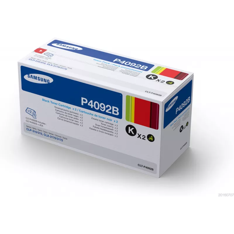 Cartuchos de toner pack de 2, Samsung CLT-P4092B, preto, 1.500 páginas por cartucho