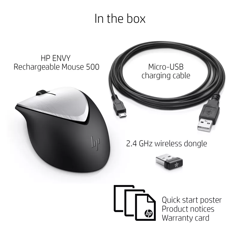Rato HP ENVY Rechargeable 500, ambidestro, laser, RF sem fios, 1600 DPI, preto, cinzento