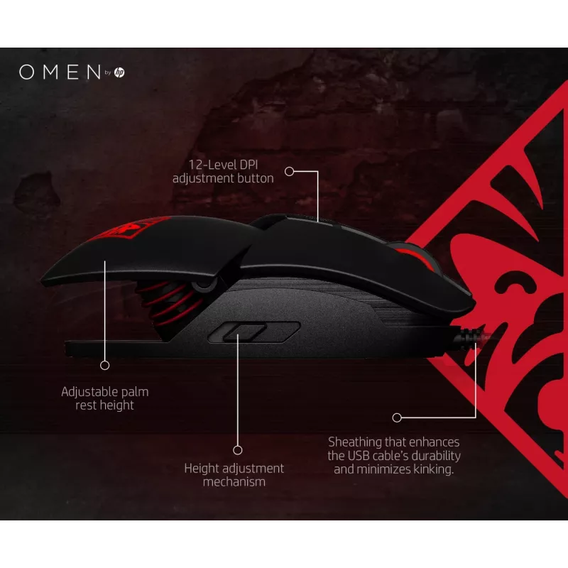Rato HP OMEN by Reactor, destro, ótico, USB Type-A, 16000 DPI, 0,2 ms, preto