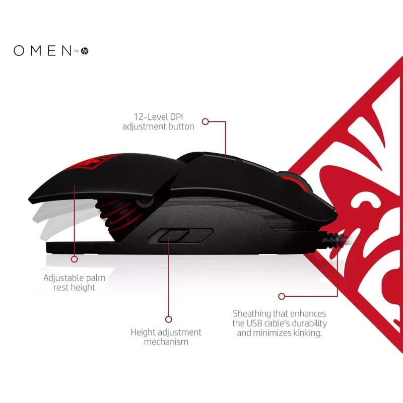 Rato HP OMEN by Reactor, destro, ótico, USB Type-A, 16000 DPI, 0,2 ms, preto