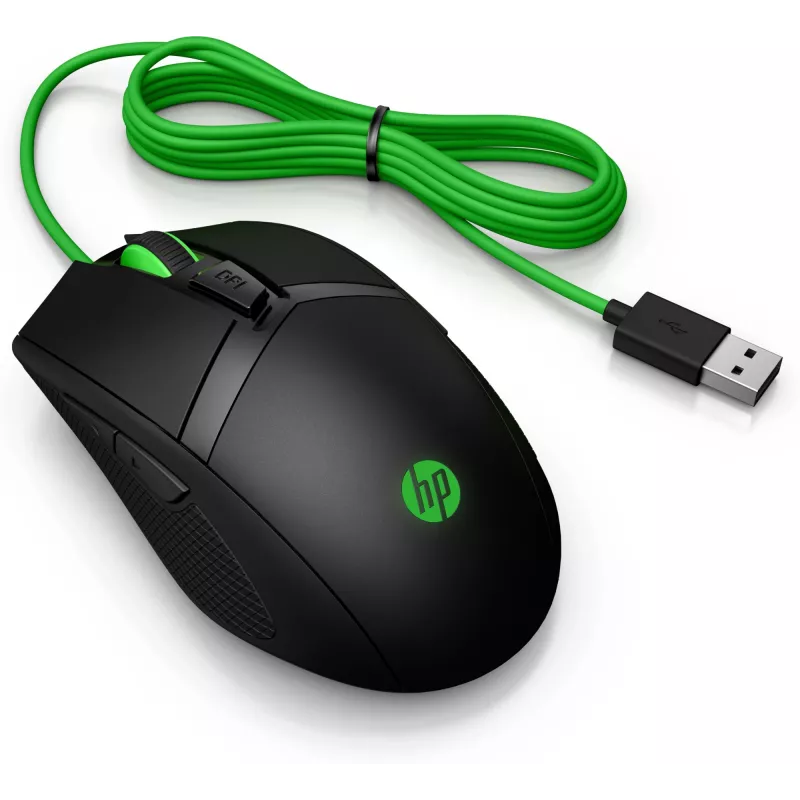 Rato HP Pavilion Gaming 300, ambidestro, ótico, USB Type A, 5000 dpi, preto, verde