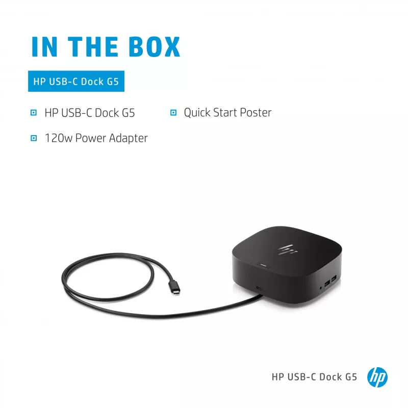 HP USB-C Dock G5, com fios, USB 3.2 Gen 1 (3.1 Gen 1) Type-C, preto, preto, China, Tailândia, México, HP