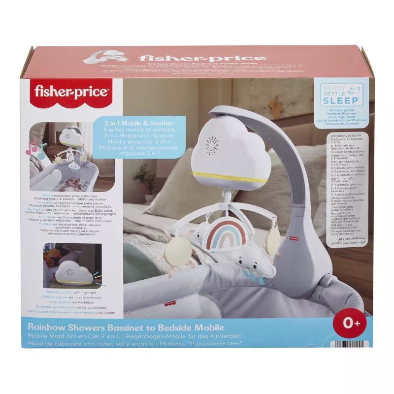 Móbil de berço Fisher-Price Rainbow Showers, berço, som, luz de presença, temporizador integrado, tecido, plástico
