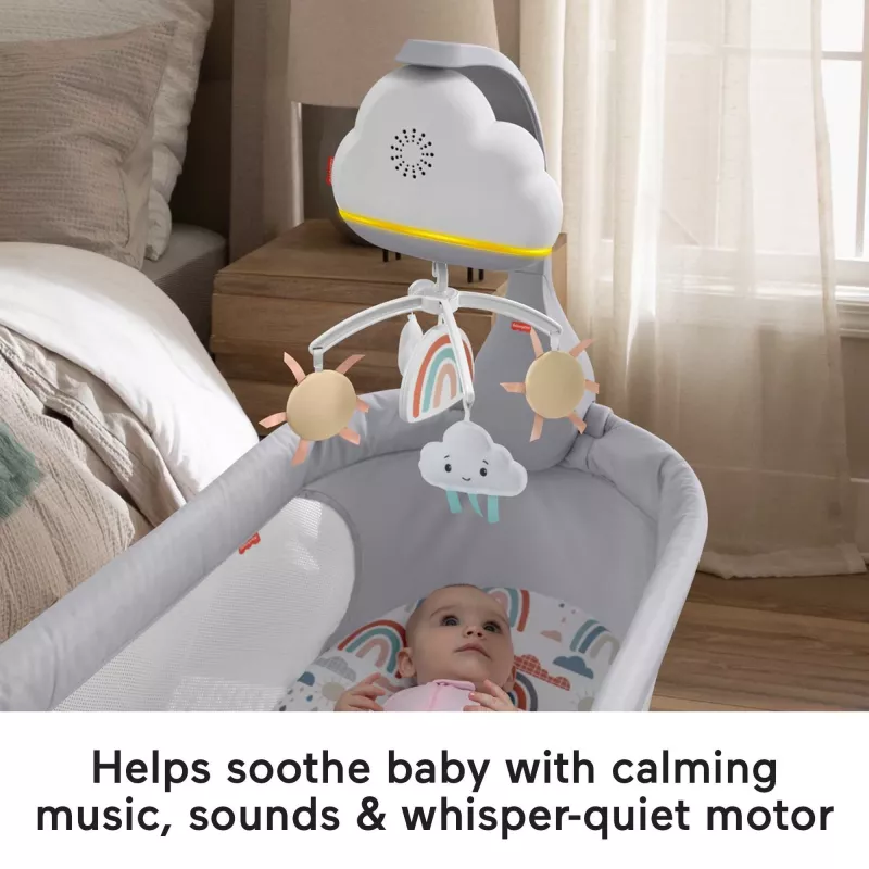 Móbil de berço Fisher-Price Rainbow Showers, berço, som, luz de presença, temporizador integrado, tecido, plástico