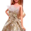 Boneca Barbie Signature 2025 Holiday Fashion, boneca de coleção sazonal, loira com vestido prateado e dourado