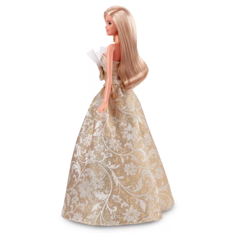 Boneca Barbie Signature 2025 Holiday Fashion, boneca de coleção sazonal, loira com vestido prateado e dourado