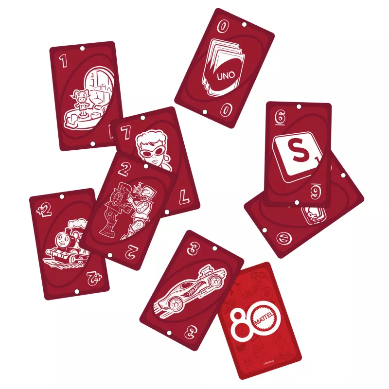 Jogo de cartas UNO Mattel 80th Ruby Red para crianças e noites de família