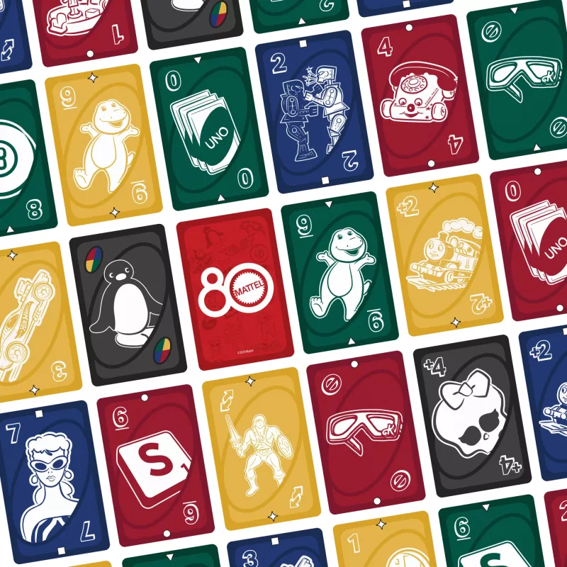 Jogo de cartas UNO Mattel 80th Ruby Red para crianças e noites de família