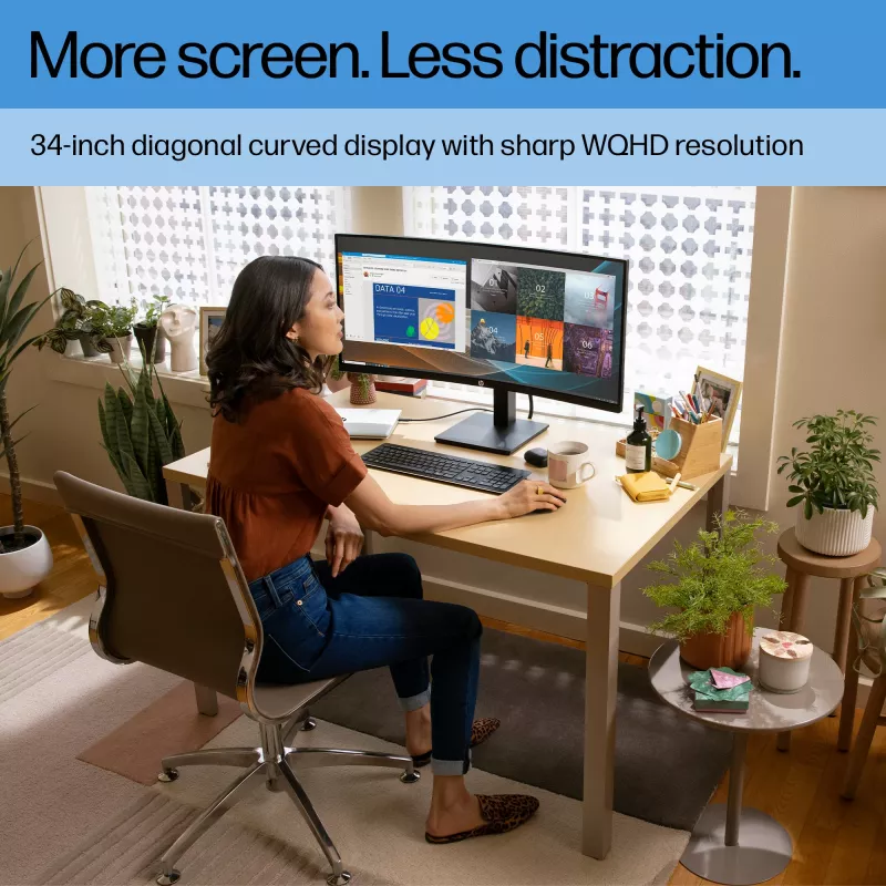 Monitor curvo HP P34hc G4 WQHD USB-C, 86,4 cm (34 polegadas), 3440 x 1440 píxeis, Wide Quad HD, LCD, 5 ms, preto