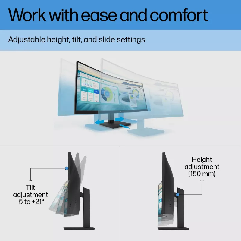 Monitor curvo HP P34hc G4 WQHD USB-C, 86,4 cm (34 polegadas), 3440 x 1440 píxeis, Wide Quad HD, LCD, 5 ms, preto