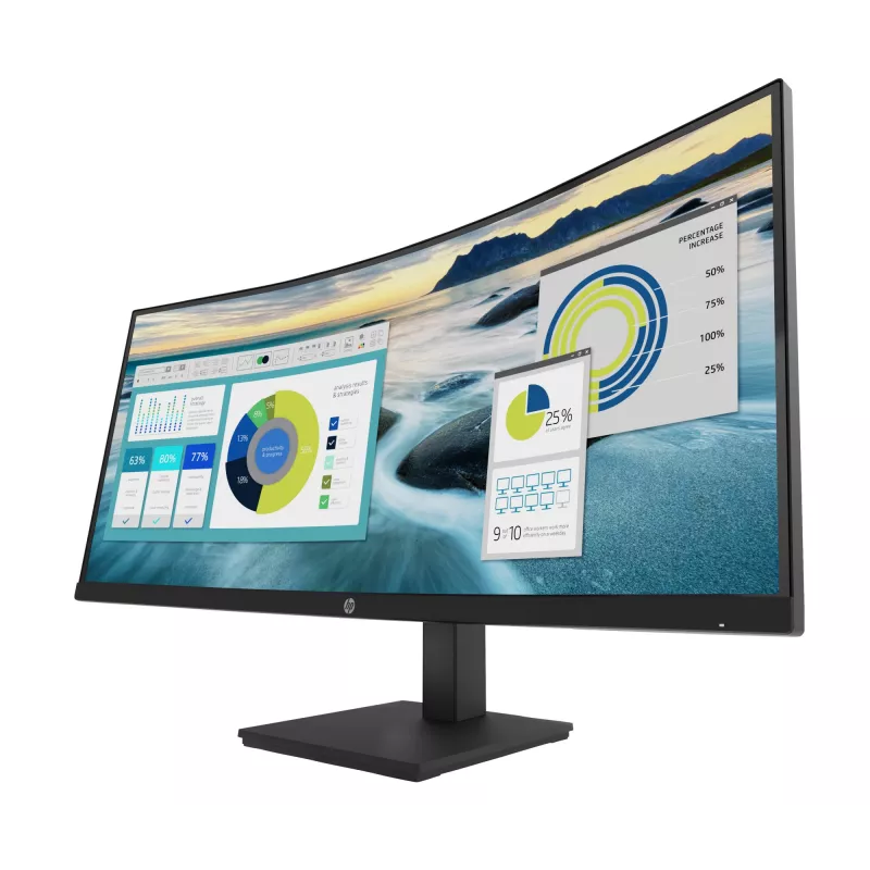 Monitor curvo HP P34hc G4 WQHD USB-C, 86,4 cm (34 polegadas), 3440 x 1440 píxeis, Wide Quad HD, LCD, 5 ms, preto