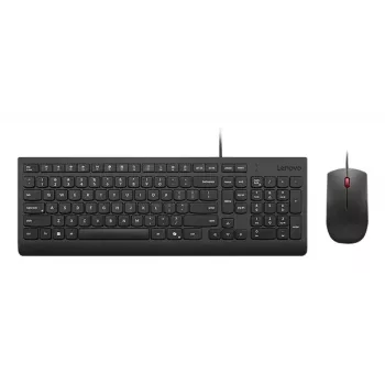 Conjunto de teclado e rato USB de tamanho completo com fios Lenovo 4X31R64409 — layout 100%, cabo de 1,8 m, preto, dinamarquês