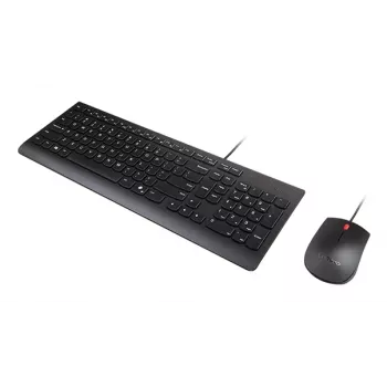 Conjunto de teclado e rato USB de tamanho completo com fios Lenovo 4X31R64409 — layout 100%, cabo de 1,8 m, preto, dinamarquês