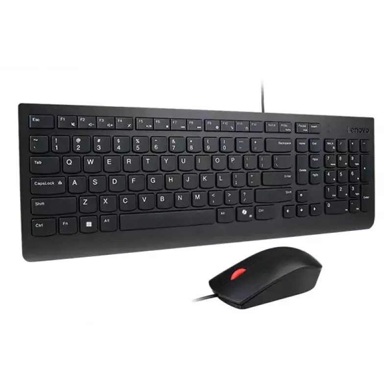 Conjunto de teclado e rato USB de tamanho completo com fios Lenovo 4X31R64409 — layout 100%, cabo de 1,8 m, preto, dinamarquês