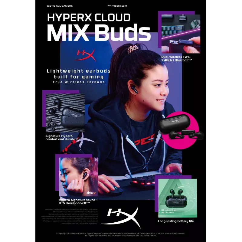 Auscultadores sem fios HyperX Cloud MIX Buds (preto)