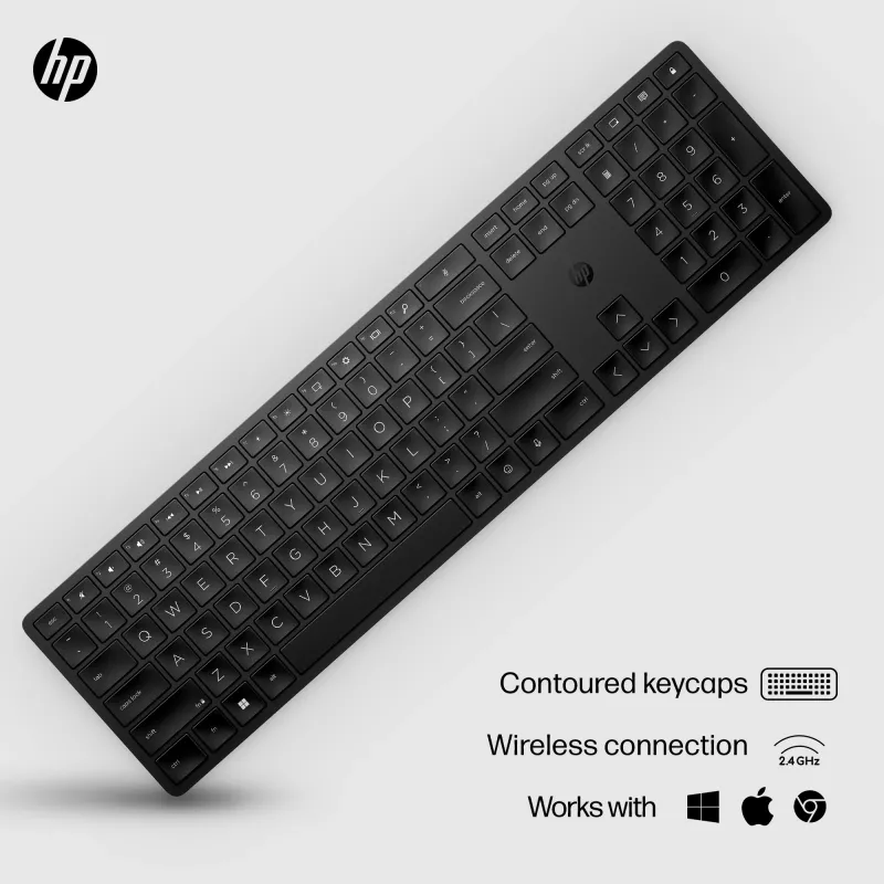 Teclado sem fios programável HP 450, tamanho completo (100%), com fios e sem fios, RF sem fios + USB, preto