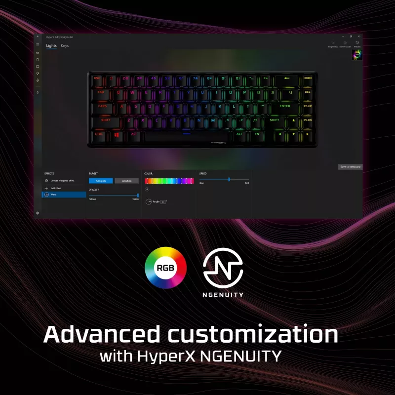 Teclado gaming mecânico HyperX Alloy Origins 65 – HX Aqua (layout US)