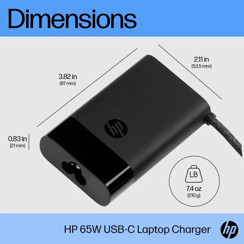 Carregador de portátil HP USB-C 65W, portátil, interior, 90 V, 65 W, 5 - 20 V, 1,6 A