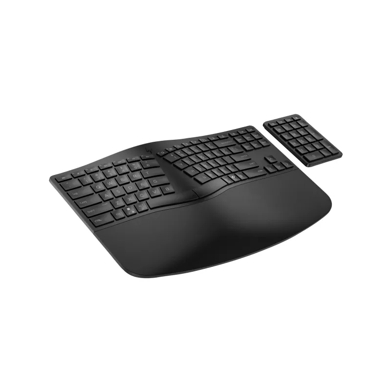 Teclado sem fios ergonómico HP 965, tamanho completo (100%), sem fios, RF sem fios + Bluetooth, membrana, preto