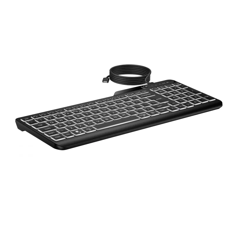 Teclado com fios HP 405 multi-dispositivo com retroiluminação, tamanho completo (100%), com fios, USB, membrana, preto