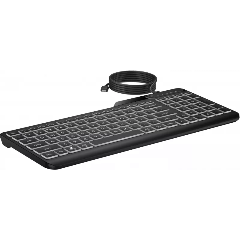 Teclado com fios HP 405 multi-dispositivo com retroiluminação, tamanho completo (100%), com fios, USB, membrana, preto