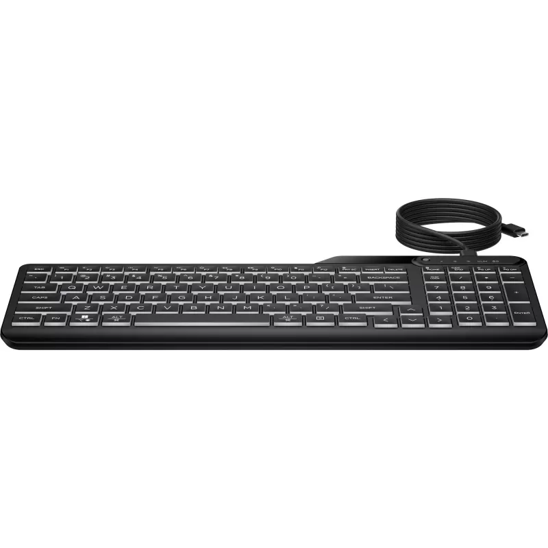 Teclado com fios HP 405 multi-dispositivo com retroiluminação, tamanho completo (100%), com fios, USB, membrana, preto