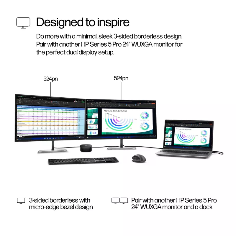 Monitor HP Series 5 Pro 24 polegadas WUXGA – 524pn, 61 cm (24 polegadas), 1920 x 1200 píxeis, WUXGA, LCD, 5 ms, preto