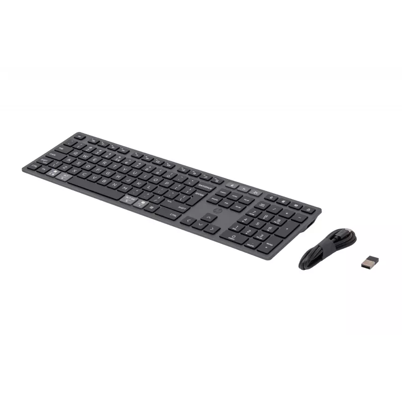 Teclado sem fios recarregável multi-dispositivo HP 720, tamanho completo (100%), sem fios, USB + Bluetooth, mecânico, QWERTY, preto