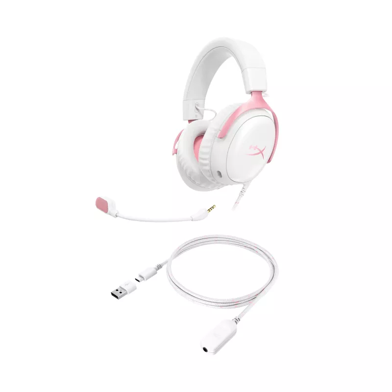 HyperX Cloud III - Headset gaming (branco/rosa)