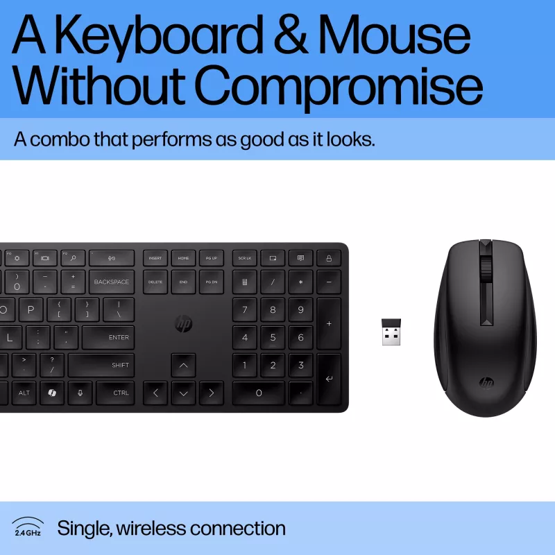 Conjunto teclado e rato sem fios HP 655, preto, rato incluído