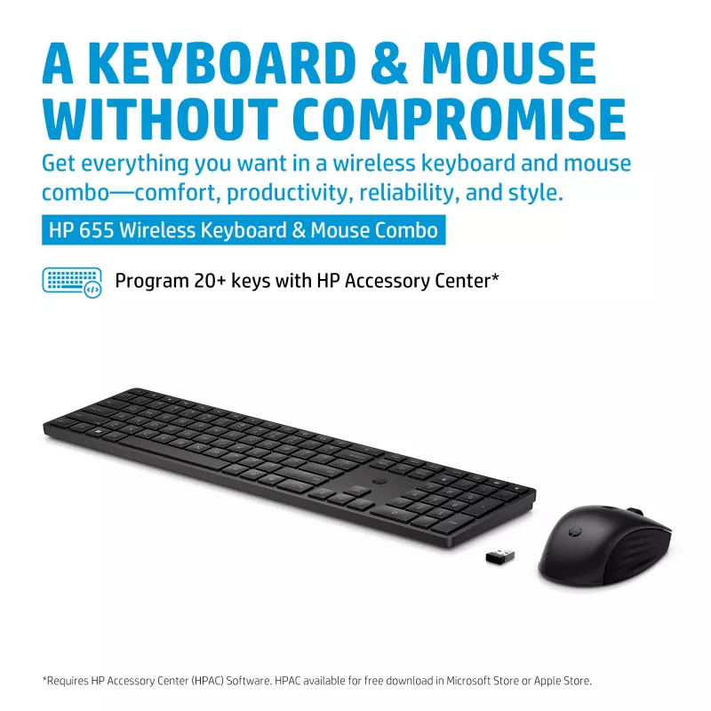 Conjunto teclado e rato sem fios HP 655, preto, rato incluído