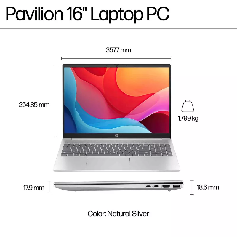 HP Pavilion 16-ag0009na AMD Ryzen™ 5 8540U Portátil 40,6 cm (16 polegadas) ecrã tátil 2K 8 GB LPDDR5-SDRAM Wi-Fi 6 (802.11ax) Windows 11 Home azul (recondicionado)