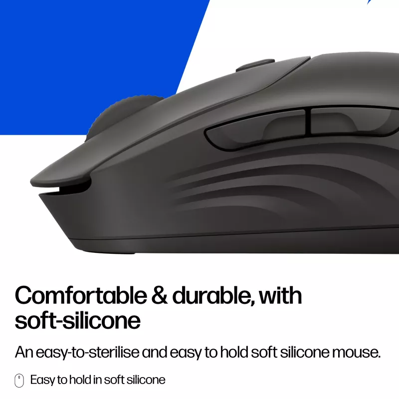 Rato sem fios HP 405 Quiet — ambidestro, Ótico 1200 DPI, RF Wireless + Bluetooth, 5 botões, alimentado por pilha, preto