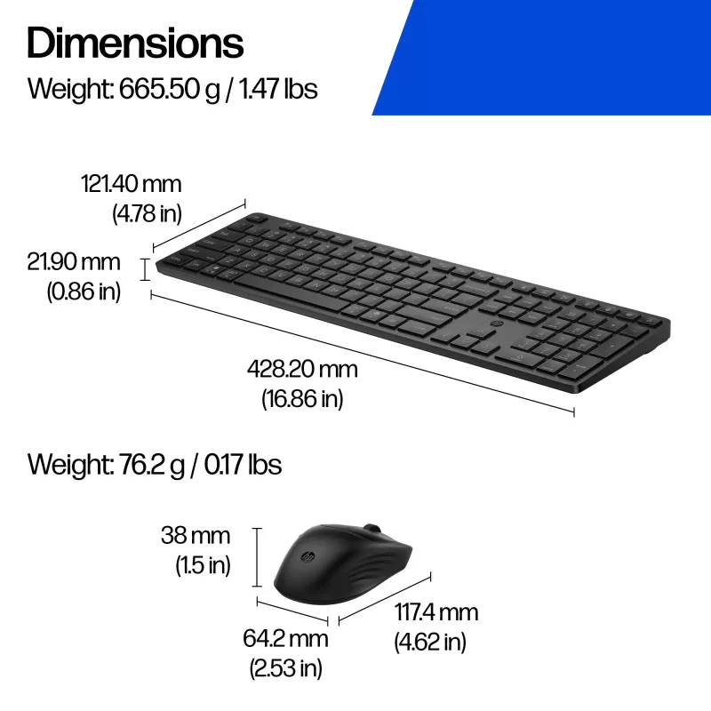 Conjunto de teclado e rato HP 495C — teclado Full-Size sem fios, rato Multi-Device, USB/RF/Bluetooth, preto