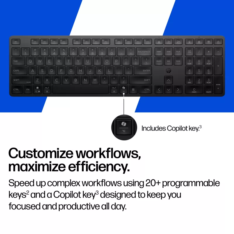 Teclado HP 495K Multi-Device Dual-Mode, Full-Size (100%), sem fios, USB + Bluetooth, preto