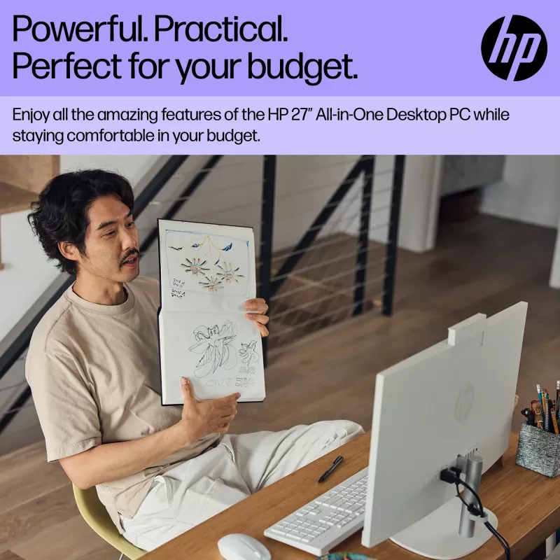 HP All-in-One 27-cr0048na Intel® Core™ i7 i7-1355U 68,6 cm (27 polegadas) 1920 x 1080 píxeis All-in-One PC 8 GB DDR4-SDRAM 1 TB SSD Windows 11 Home Wi-Fi 6 (802.11ax) branco (recondicionado)