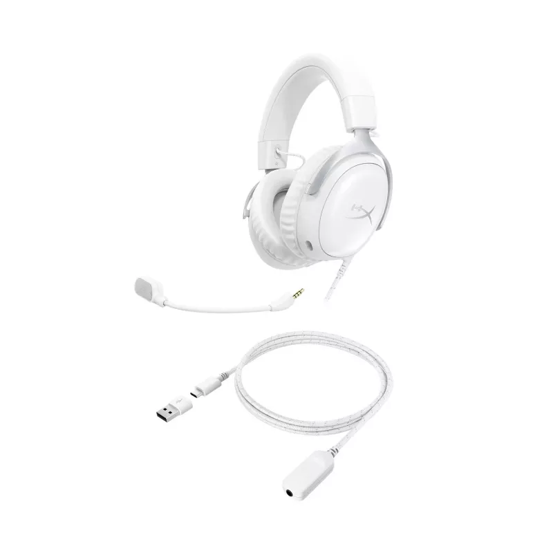 HyperX Cloud III - Headset gaming (branco), branco, China, Tailândia, Circumaural, Fechado, 155 mm, 86,7 mm
