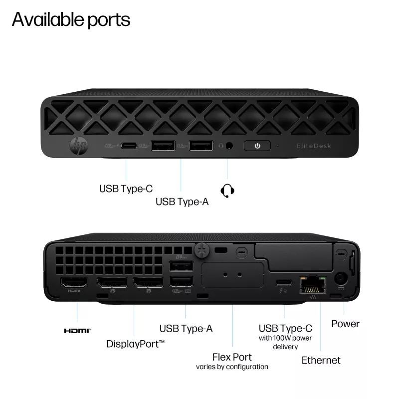 Mini PC HP EliteDesk 8 Mini G1i AI — Intel Core Ultra 7 265T, 16 GB DDR5, 1 TB SSD, Windows 11 Pro, Preto