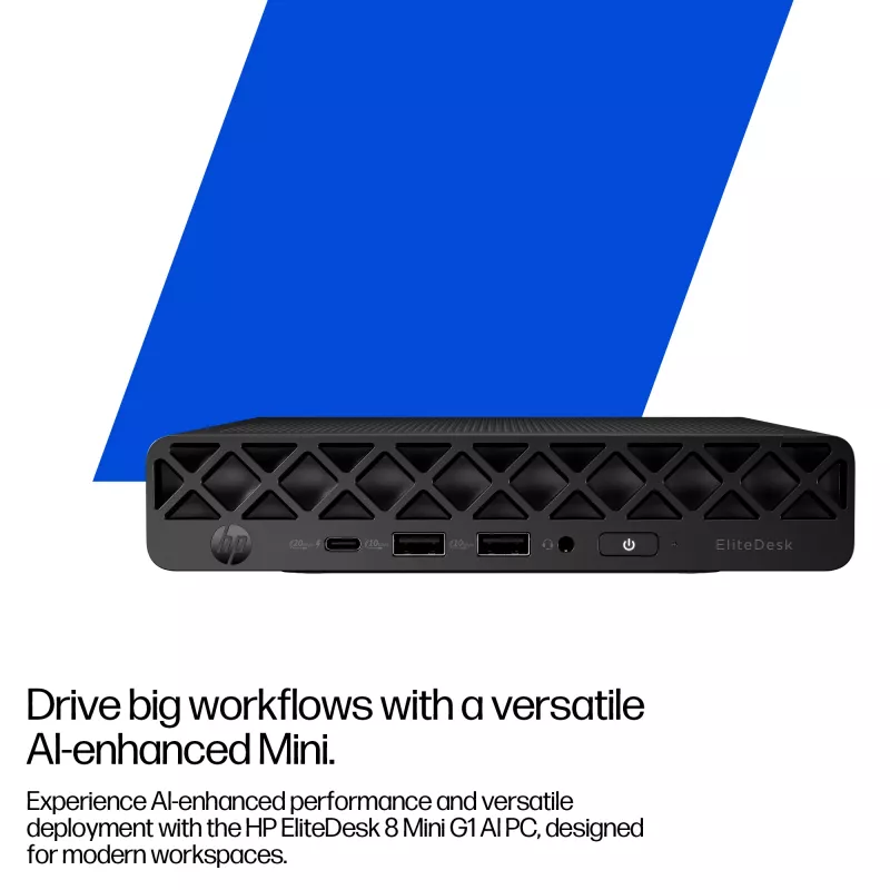 Mini PC HP EliteDesk 8 Mini G1i AI — Intel Core Ultra 7 265T, 16 GB DDR5, 1 TB SSD, Windows 11 Pro, Preto