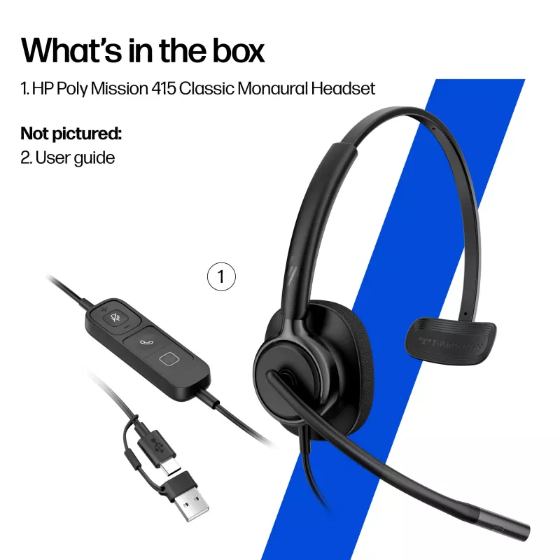 HP Poly Mission 425 Auscultador estéreo USB com cabo