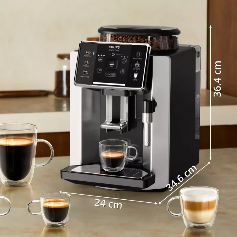 Máquina de café expresso KRUPS Sensation EA910E — automática, depósito de água de 1,7 l, moinho integrado, 2 saídas, 1450 W