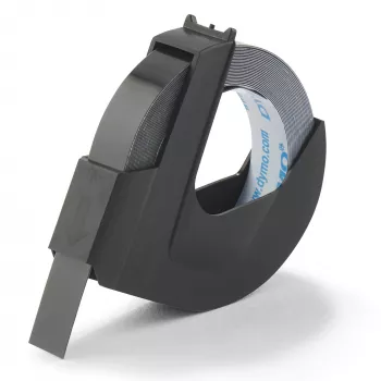 Fita de relevo autêntica DYMO | rolo 9 mm x 3 m | impressão branca sobre preto | autoadesiva | para máquinas de relevo | 1 unid.