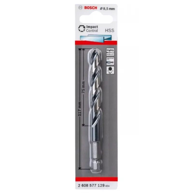 Broca helicoidal Bosch HSS haste sextavada 8,5 mm